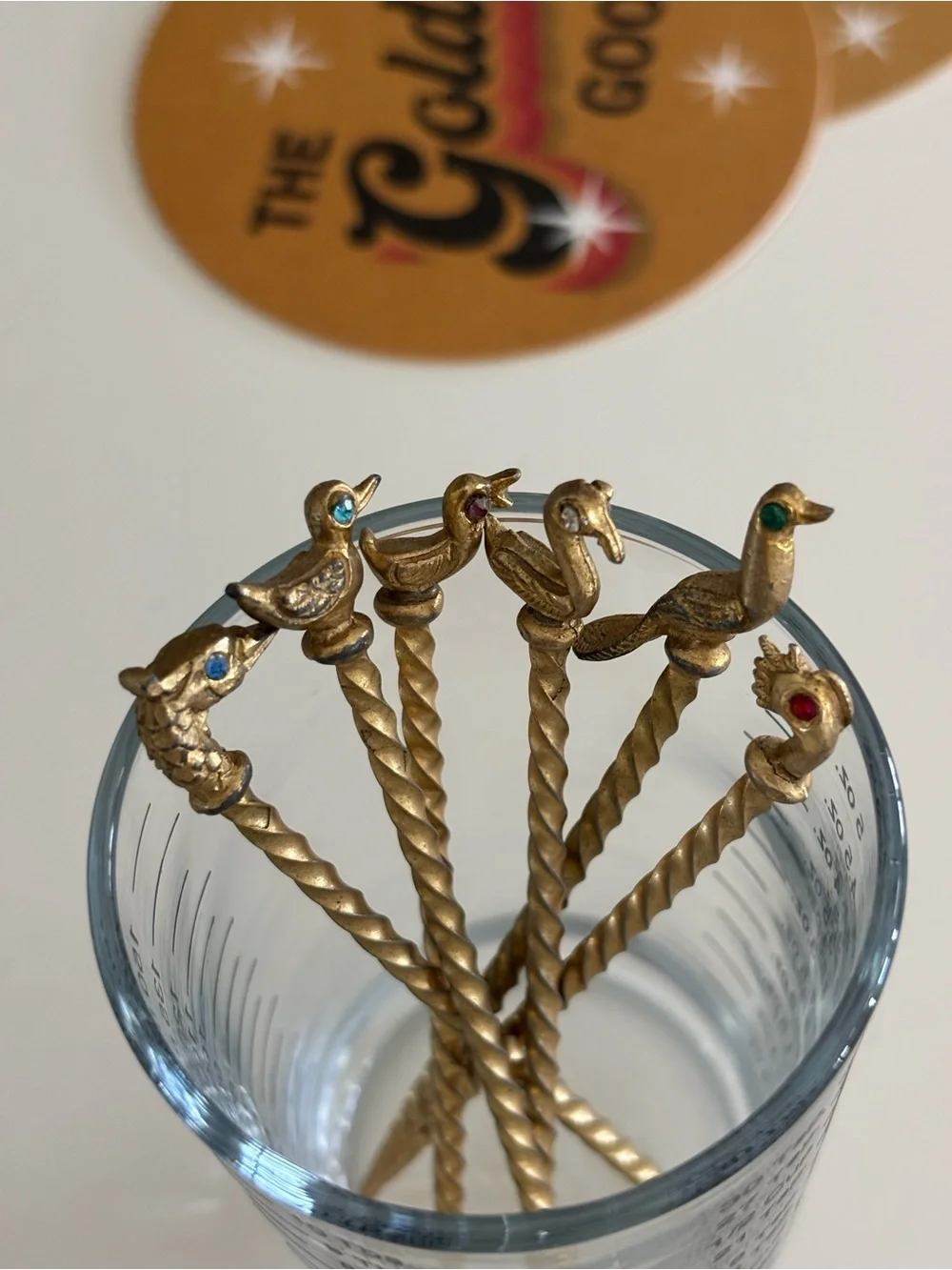 Vintage Mid-century Modern Gold Tone Metal Bird Cocktail Picks Set of 6